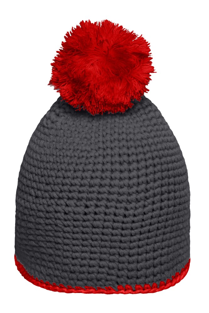 Pompon Hat with Contrast Stripe