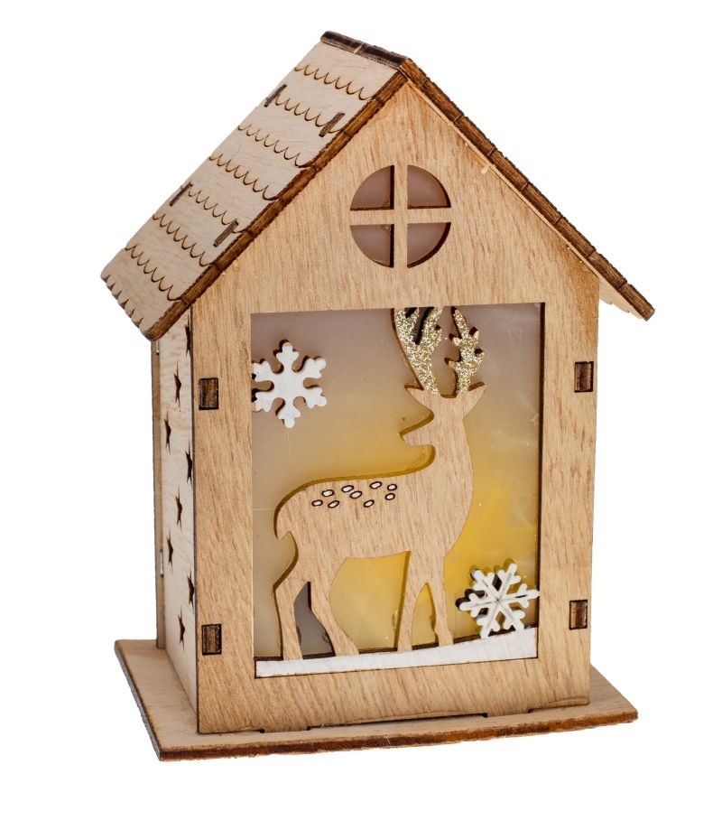 Kleines beleuchtetes Haus „Hirsch" aus Holz