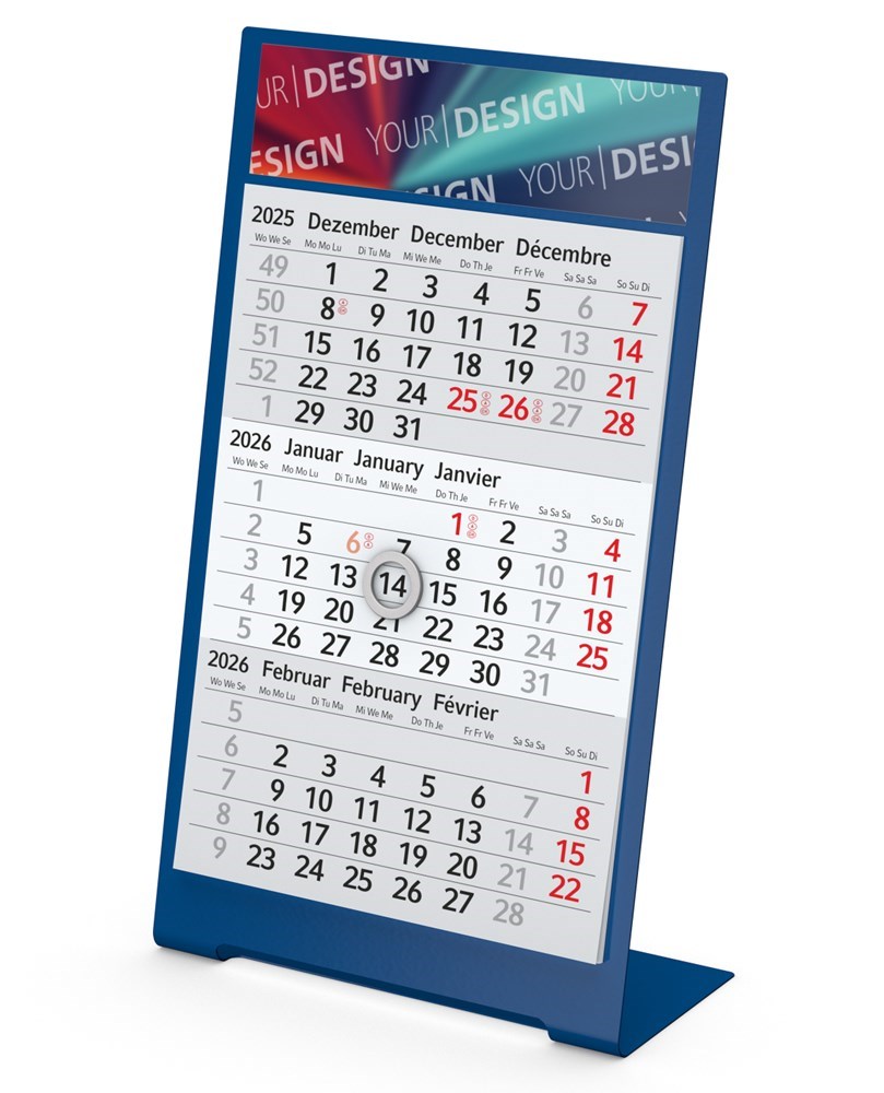 Tischkalender Desktop 3 Color Bestseller, 1 Jahr, blau