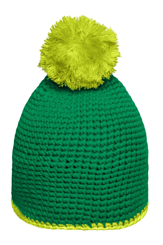 Pompon Hat with Contrast Stripe