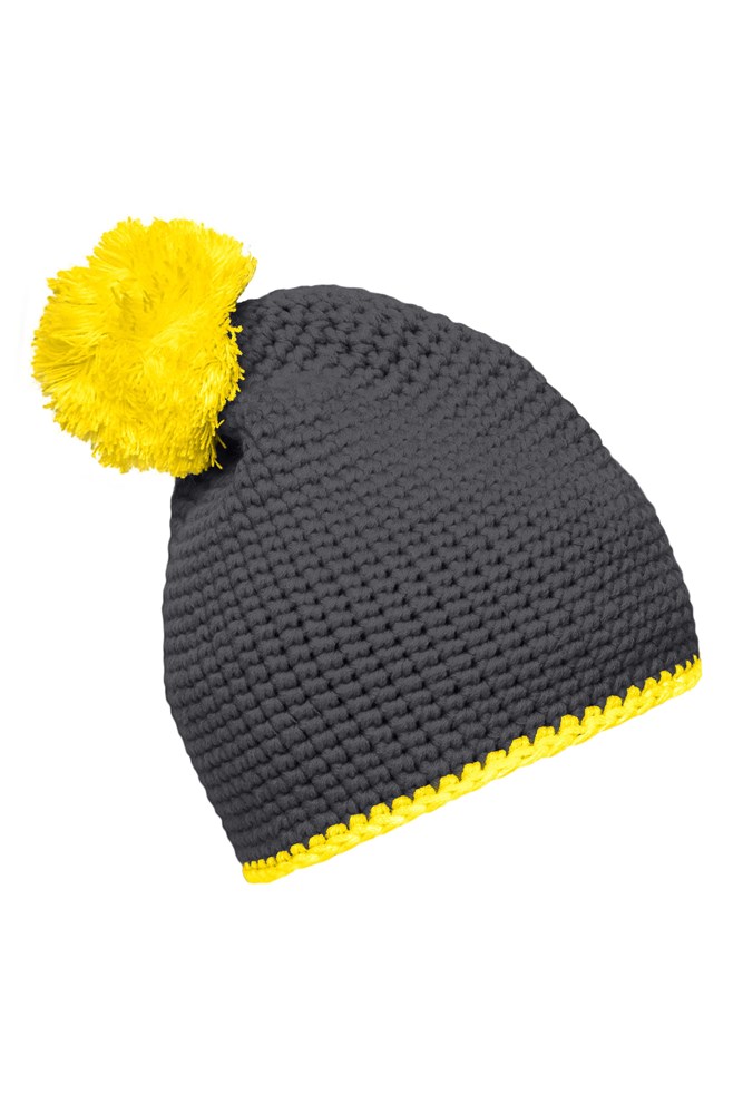 Pompon Hat with Contrast Stripe