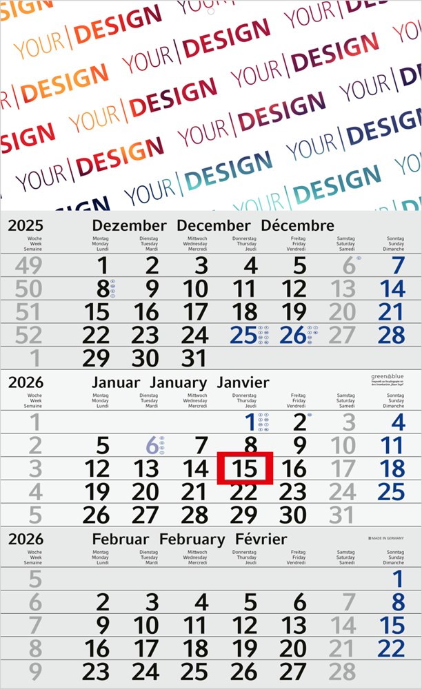 3-Monatskalender Budget 3 Recycling, blau (Einblatt)