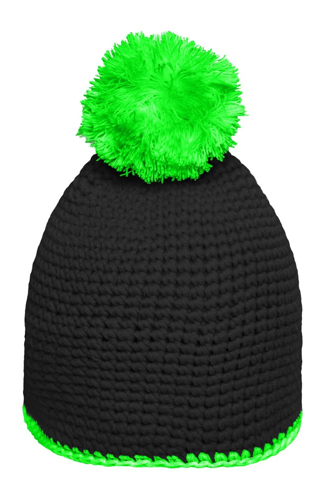 Pompon Hat with Contrast Stripe