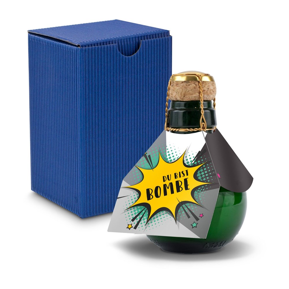 Kleinste Sektflasche der Welt! Du bist Bombe - Inklusive Geschenkkarton in Blau, 125 ml