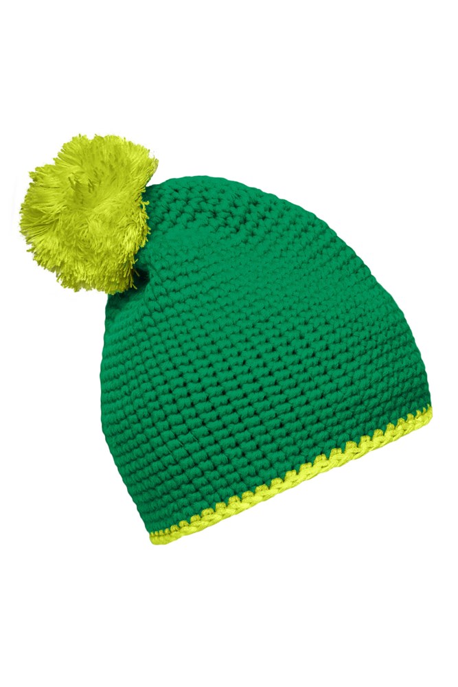 Pompon Hat with Contrast Stripe