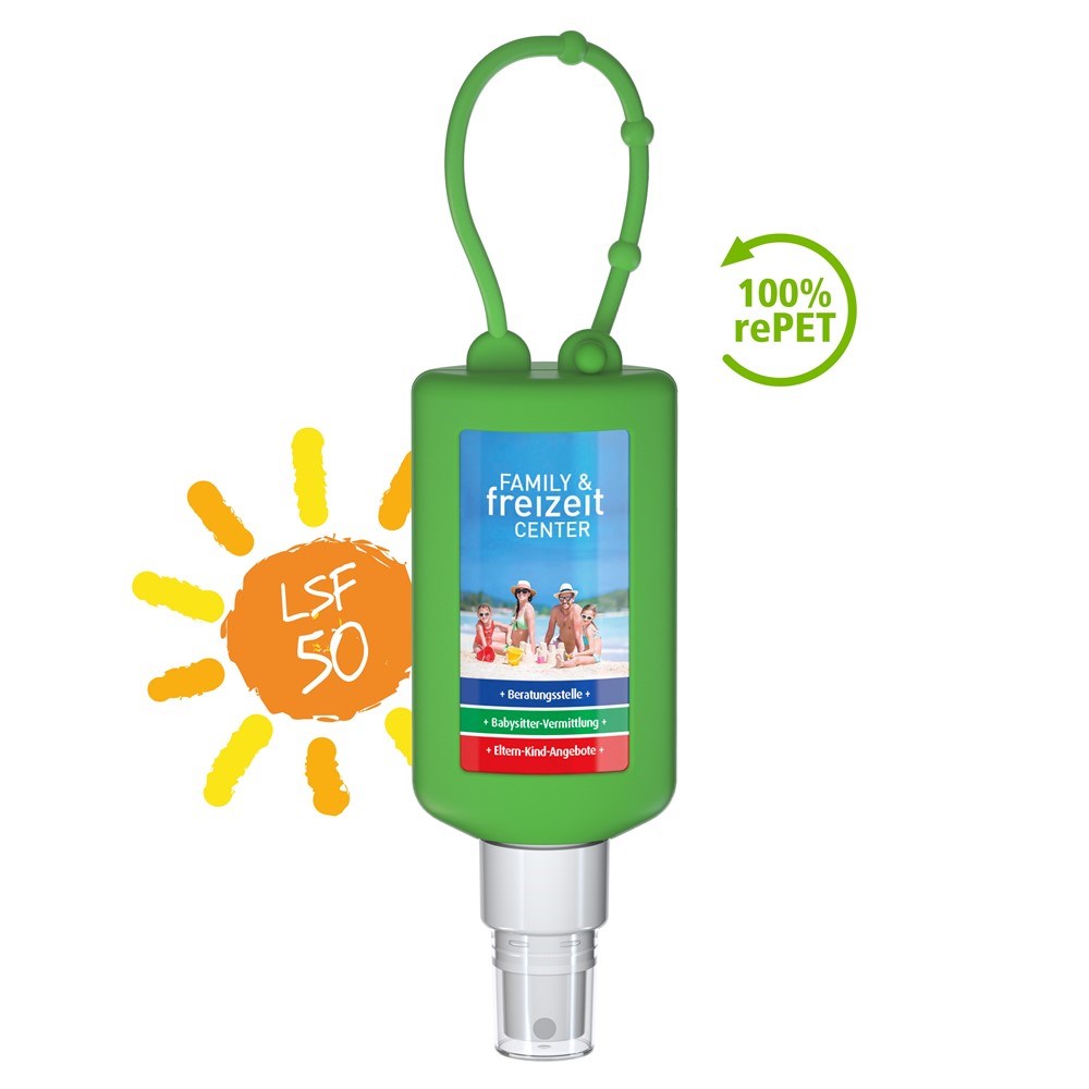 Sonnenschutzspray (LSF50), 50 ml Bumper grün, Body Label (R-PET)