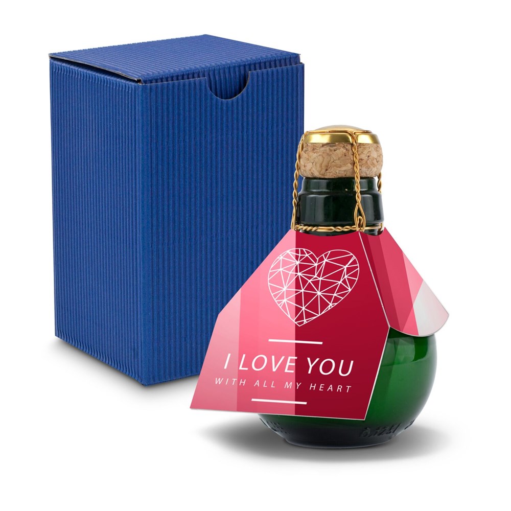 Kleinste Sektflasche der Welt! I love u - Inklusive Geschenkkarton in Blau, 125 ml