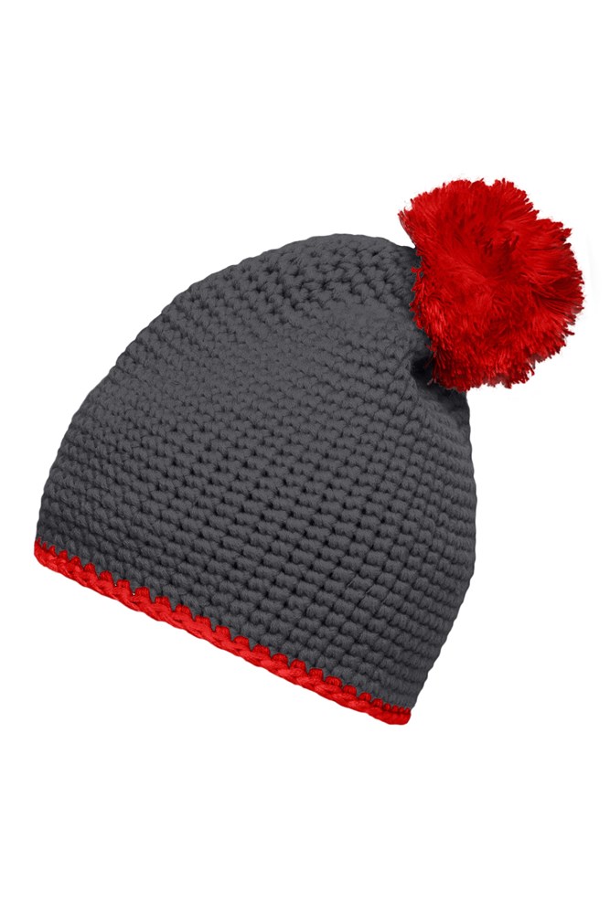 Pompon Hat with Contrast Stripe