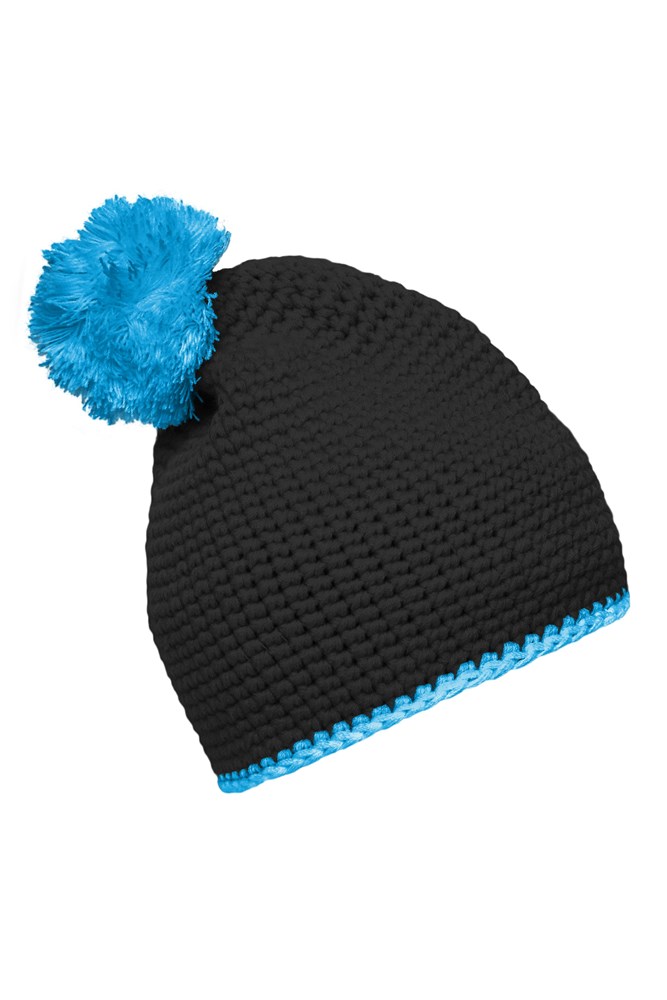 Pompon Hat with Contrast Stripe