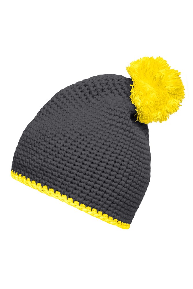 Pompon Hat with Contrast Stripe