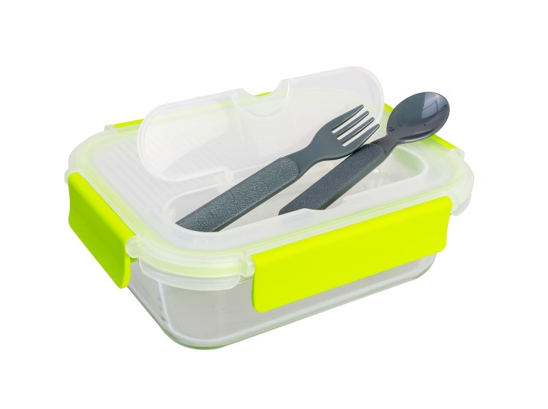 Lunchbox mit Löffel und Gabel, aus Tempered Glass