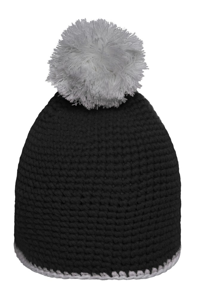 Pompon Hat with Contrast Stripe