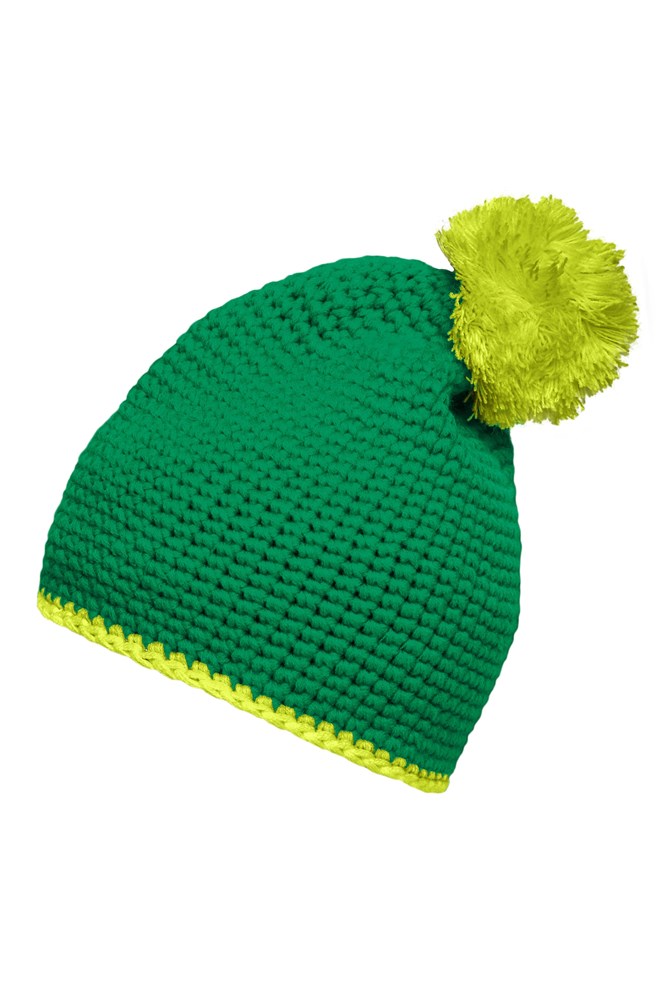 Pompon Hat with Contrast Stripe