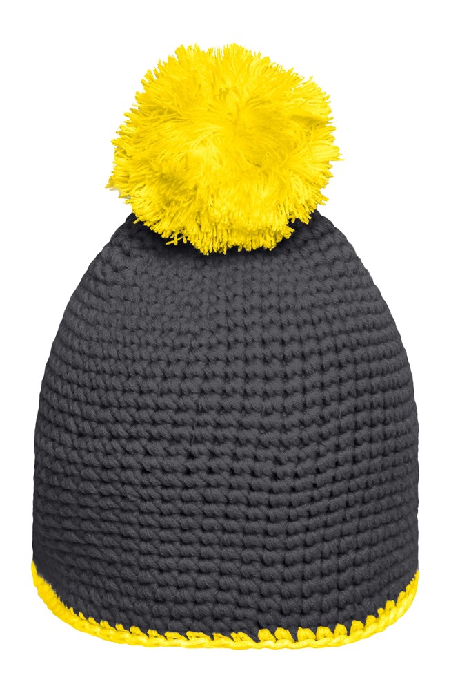 Pompon Hat with Contrast Stripe