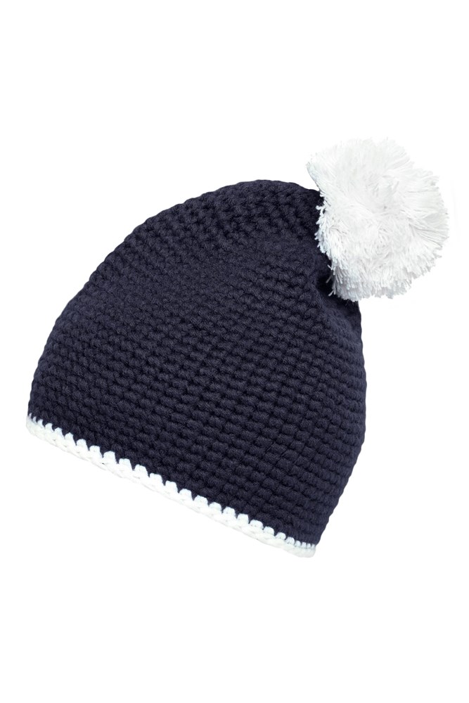 Pompon Hat with Contrast Stripe