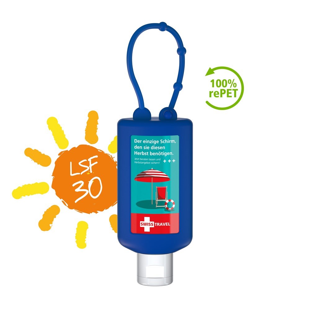 Sonnenmilch LSF 30, 50 ml Bumper blau, Body Label (R-PET)