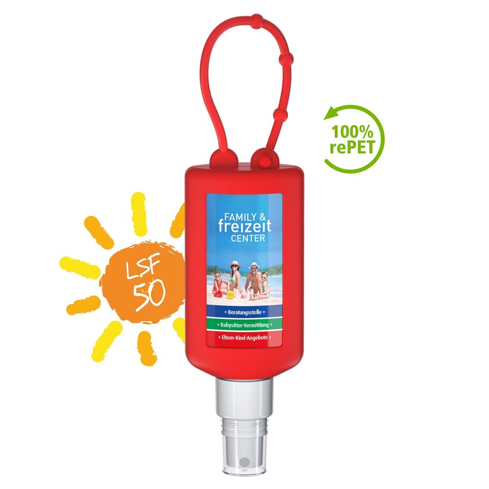 Sonnenschutzspray (LSF 50), 50 ml Bumper rot, Body Label (R-PET)