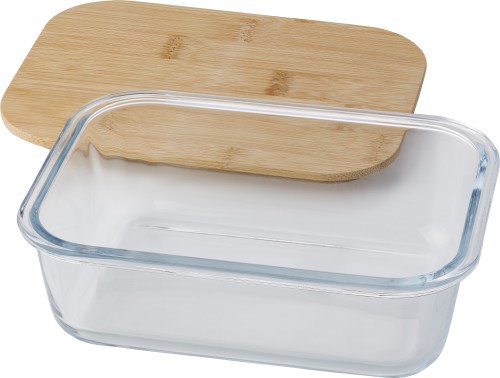 Lunchbox aus Glas mit Bambusdeckel und Silikonband