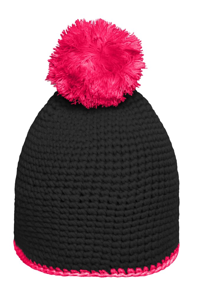 Pompon Hat with Contrast Stripe