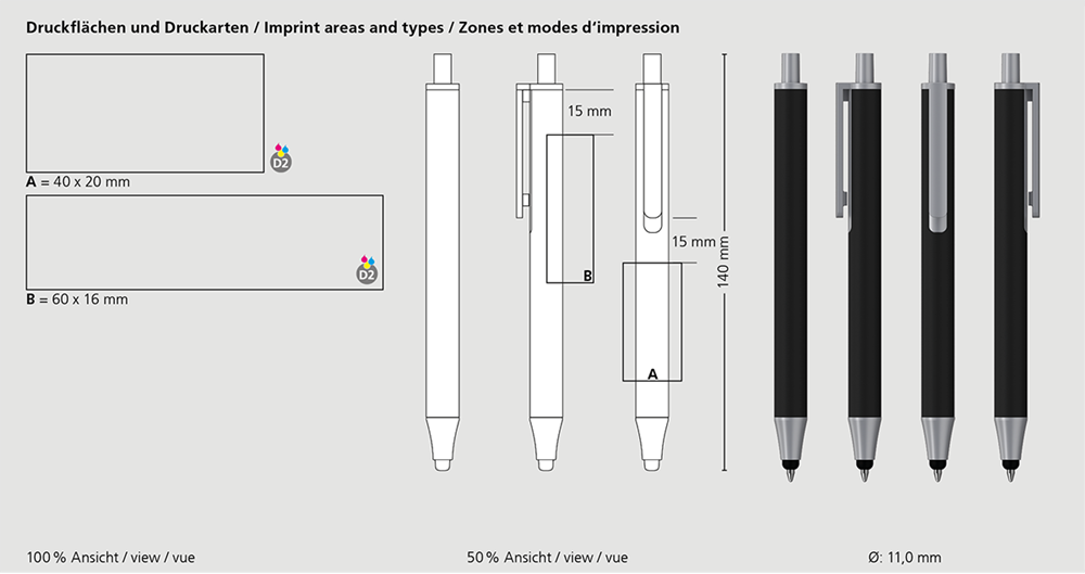 Klio-Eterna - Flute stylus softtouch PPs - Druckkugelschreibersofttouch schwarz