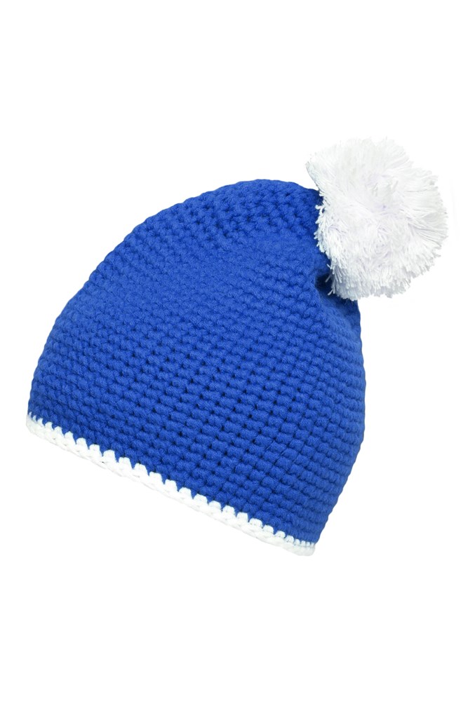 Pompon Hat with Contrast Stripe