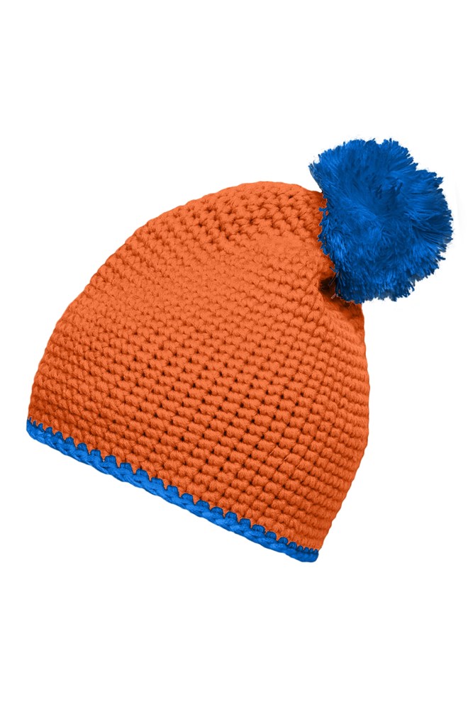 Pompon Hat with Contrast Stripe