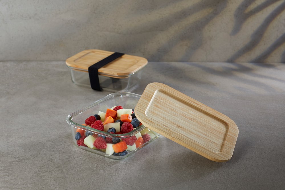 Hitzebeständige Glas-Lunchbox mit Bambusdeckel, Dichtung und 1050 ml Volumen