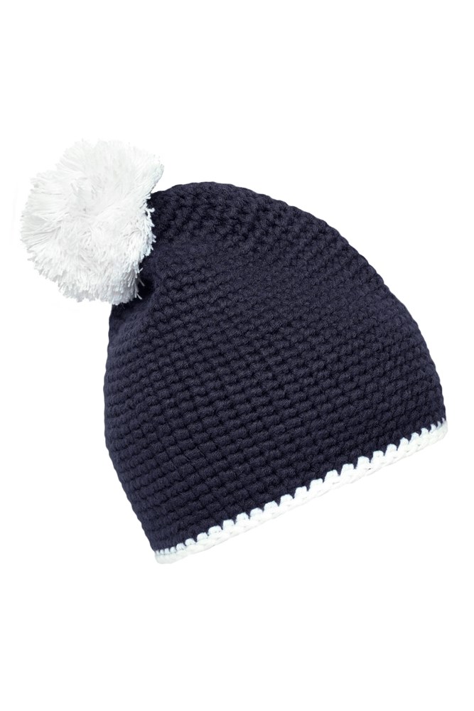 Pompon Hat with Contrast Stripe