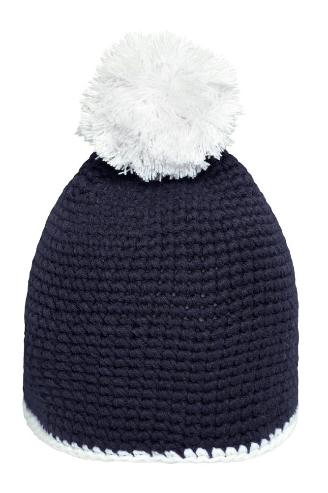 Pompon Hat with Contrast Stripe