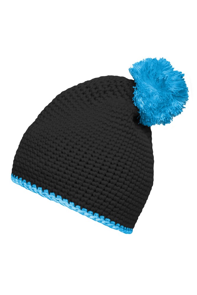 Pompon Hat with Contrast Stripe