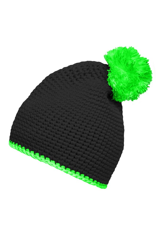 Pompon Hat with Contrast Stripe