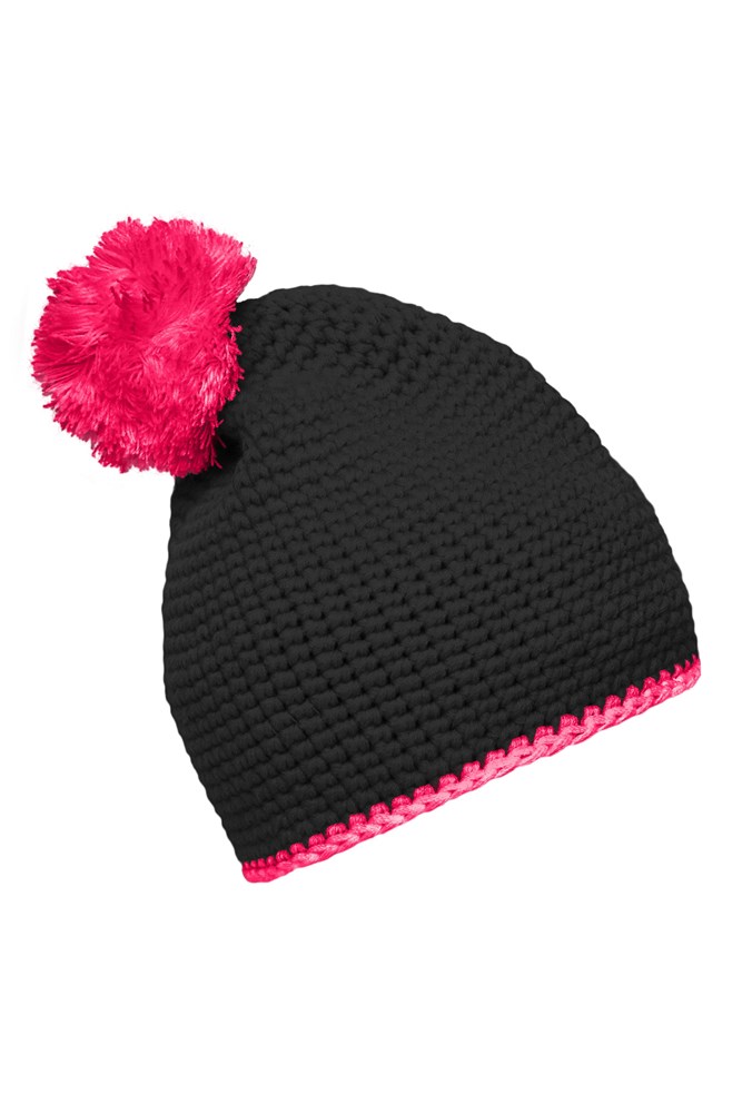 Pompon Hat with Contrast Stripe