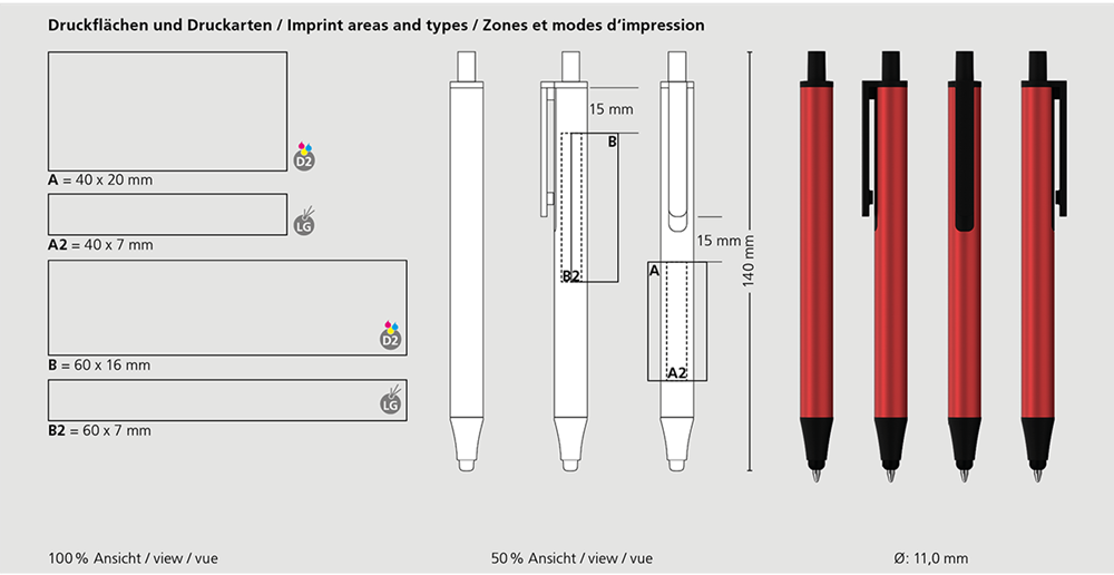 Klio-Eterna - Flute stylus metal PP - Druckkugelschreibermittelblaumetallic