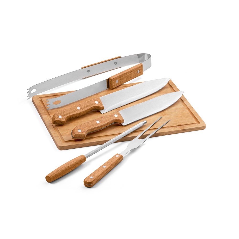 FLARE. Grill-Set aus Holz und Edelstahl, 5-teilig