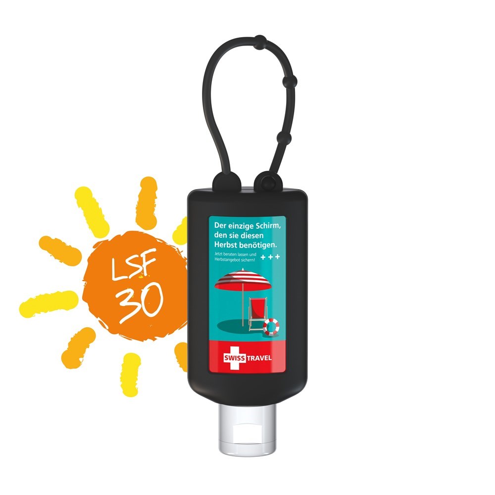 Sonnenmilch LSF 30, 50 ml Bumper (schwarz), Body Label (R-PET)