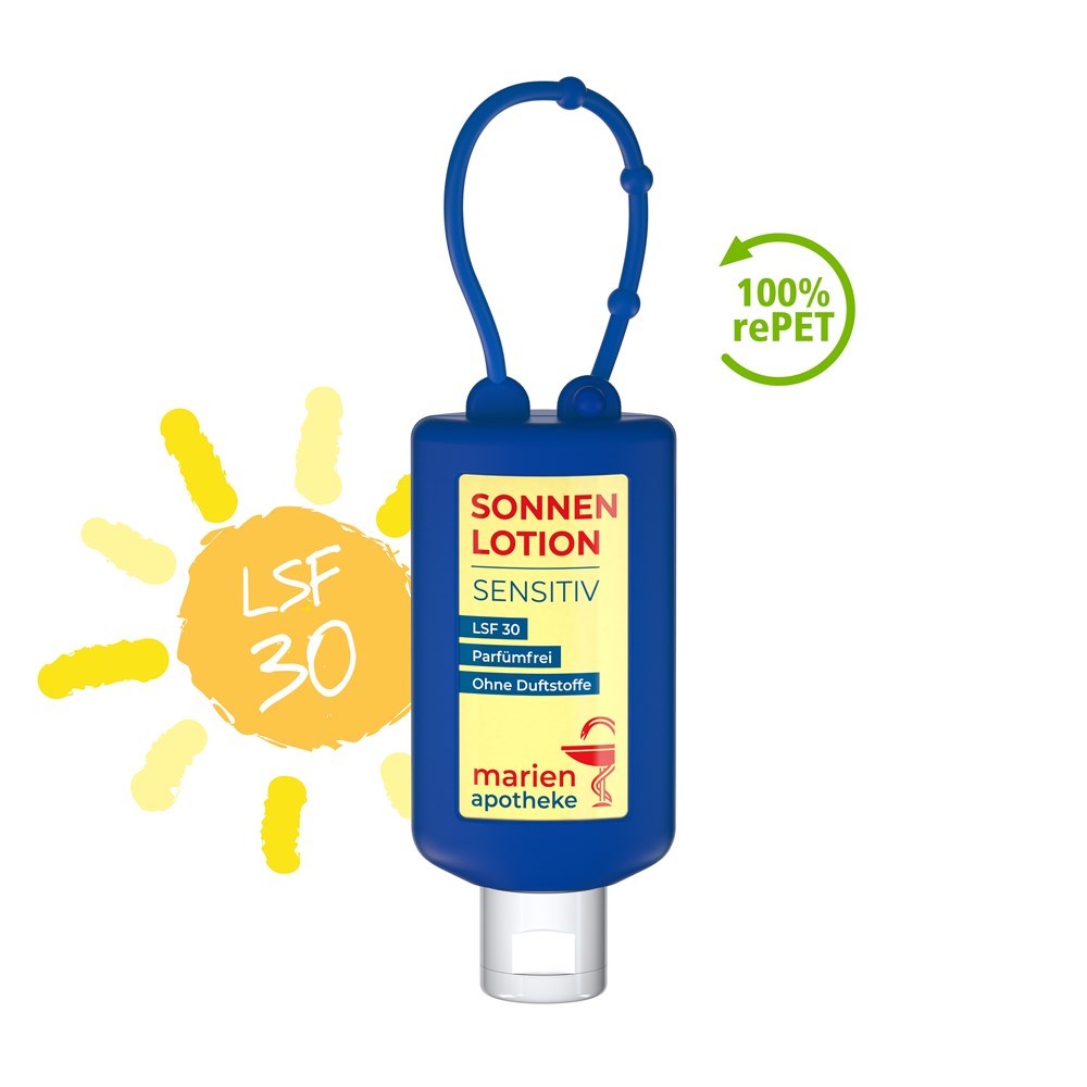 Sonnenmilch LSF 30 (sens.), 50 ml Bumper (blau), Body Label (R-PET)