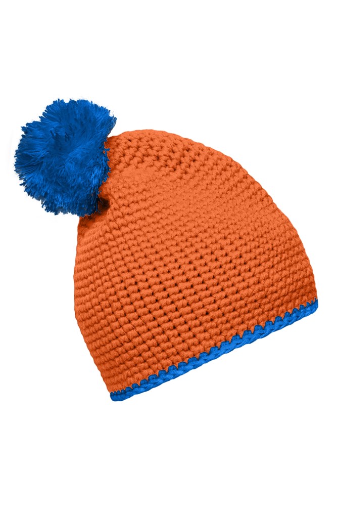 Pompon Hat with Contrast Stripe